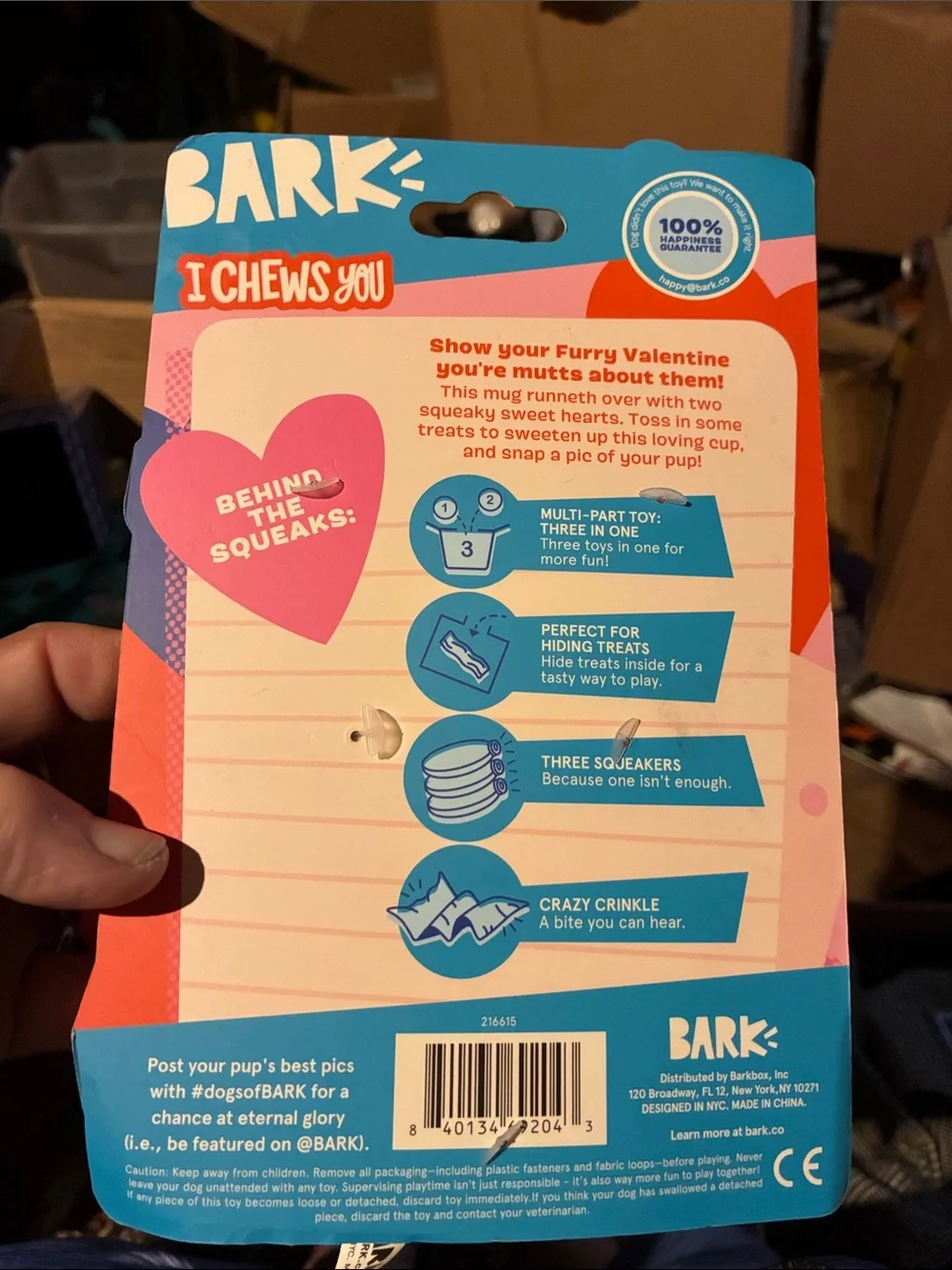 Bark Red Heart Mug dog toy with Rainbow Emoji Sidekick toy